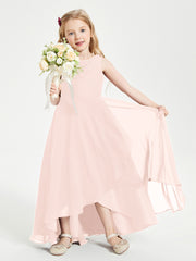 Modern Asymmetrical Cowl Neck Junior Bridesmaid Dresses Pearl Pink