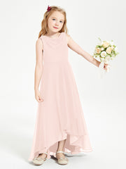 Modern Asymmetrical Cowl Neck Junior Bridesmaid Dresses Pearl Pink