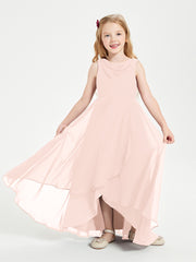 Modern Asymmetrical Cowl Neck Junior Bridesmaid Dresses Pearl Pink