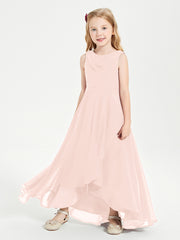 Modern Asymmetrical Cowl Neck Junior Bridesmaid Dresses Pearl Pink