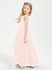 Modern Asymmetrical Cowl Neck Junior Bridesmaid Dresses Pearl Pink
