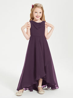 Modern Asymmetrical Cowl Neck Junior Bridesmaid Dresses Plum