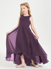 Modern Asymmetrical Cowl Neck Junior Bridesmaid Dresses Plum