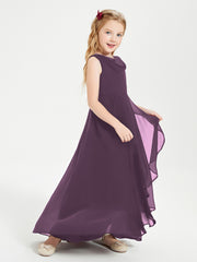 Modern Asymmetrical Cowl Neck Junior Bridesmaid Dresses Plum