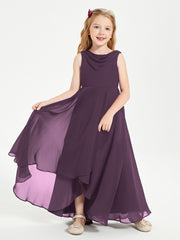 Modern Asymmetrical Cowl Neck Junior Bridesmaid Dresses Plum