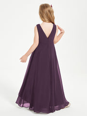 Modern Asymmetrical Cowl Neck Junior Bridesmaid Dresses Plum