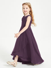Modern Asymmetrical Cowl Neck Junior Bridesmaid Dresses Plum