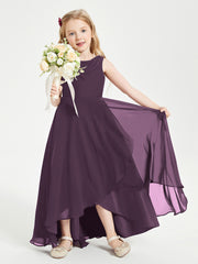 Modern Asymmetrical Cowl Neck Junior Bridesmaid Dresses Plum