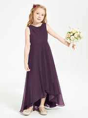 Modern Asymmetrical Cowl Neck Junior Bridesmaid Dresses Plum