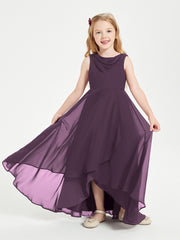 Modern Asymmetrical Cowl Neck Junior Bridesmaid Dresses Plum