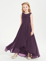 Modern Asymmetrical Cowl Neck Junior Bridesmaid Dresses Plum