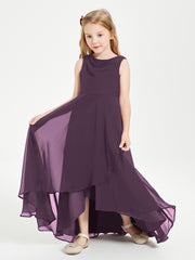 Modern Asymmetrical Cowl Neck Junior Bridesmaid Dresses Plum