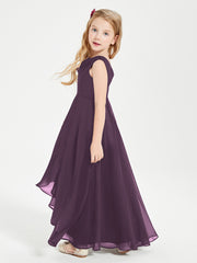 Modern Asymmetrical Cowl Neck Junior Bridesmaid Dresses Plum