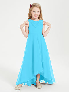 Modern Asymmetrical Cowl Neck Junior Bridesmaid Dresses Pool