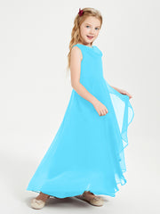 Modern Asymmetrical Cowl Neck Junior Bridesmaid Dresses Pool