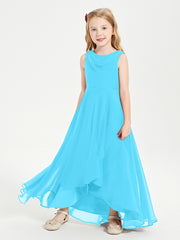 Modern Asymmetrical Cowl Neck Junior Bridesmaid Dresses Pool