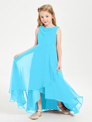 Modern Asymmetrical Cowl Neck Junior Bridesmaid Dresses Pool