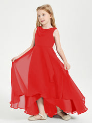 Modern Asymmetrical Cowl Neck Junior Bridesmaid Dresses Red