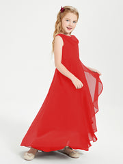 Modern Asymmetrical Cowl Neck Junior Bridesmaid Dresses Red