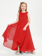 Modern Asymmetrical Cowl Neck Junior Bridesmaid Dresses Red