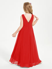Modern Asymmetrical Cowl Neck Junior Bridesmaid Dresses Red