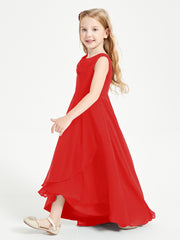 Modern Asymmetrical Cowl Neck Junior Bridesmaid Dresses Red