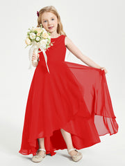 Modern Asymmetrical Cowl Neck Junior Bridesmaid Dresses Red