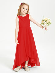 Modern Asymmetrical Cowl Neck Junior Bridesmaid Dresses Red