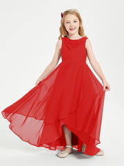 Modern Asymmetrical Cowl Neck Junior Bridesmaid Dresses Red