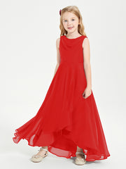 Modern Asymmetrical Cowl Neck Junior Bridesmaid Dresses Red