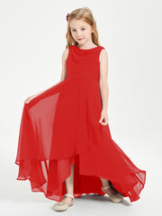 Modern Asymmetrical Cowl Neck Junior Bridesmaid Dresses Red