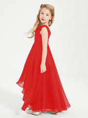 Modern Asymmetrical Cowl Neck Junior Bridesmaid Dresses Red