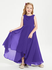 Modern Asymmetrical Cowl Neck Junior Bridesmaid Dresses Regency