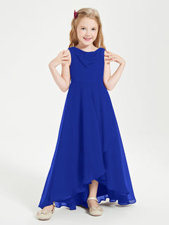 Modern Asymmetrical Cowl Neck Junior Bridesmaid Dresses Royal Blue