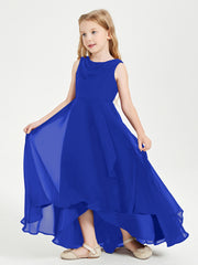 Modern Asymmetrical Cowl Neck Junior Bridesmaid Dresses Royal Blue