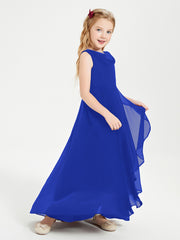 Modern Asymmetrical Cowl Neck Junior Bridesmaid Dresses Royal Blue