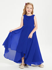 Modern Asymmetrical Cowl Neck Junior Bridesmaid Dresses Royal Blue