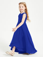 Modern Asymmetrical Cowl Neck Junior Bridesmaid Dresses Royal Blue