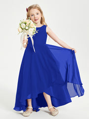 Modern Asymmetrical Cowl Neck Junior Bridesmaid Dresses Royal Blue
