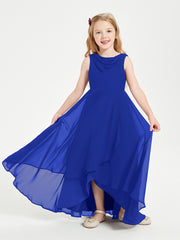Modern Asymmetrical Cowl Neck Junior Bridesmaid Dresses Royal Blue