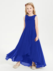 Modern Asymmetrical Cowl Neck Junior Bridesmaid Dresses Royal Blue