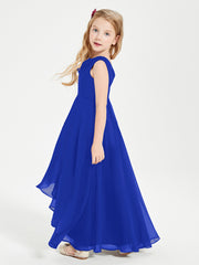 Modern Asymmetrical Cowl Neck Junior Bridesmaid Dresses Royal Blue