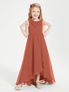 Modern Asymmetrical Cowl Neck Junior Bridesmaid Dresses Rust