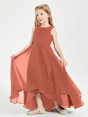Modern Asymmetrical Cowl Neck Junior Bridesmaid Dresses Rust