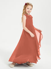 Modern Asymmetrical Cowl Neck Junior Bridesmaid Dresses Rust