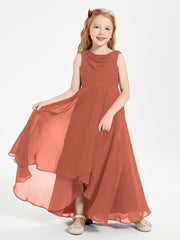 Modern Asymmetrical Cowl Neck Junior Bridesmaid Dresses Rust
