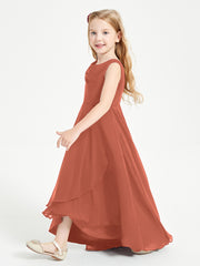 Modern Asymmetrical Cowl Neck Junior Bridesmaid Dresses Rust