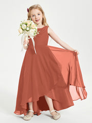 Modern Asymmetrical Cowl Neck Junior Bridesmaid Dresses Rust