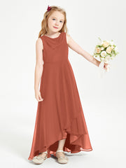 Modern Asymmetrical Cowl Neck Junior Bridesmaid Dresses Rust