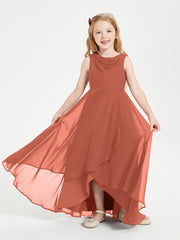 Modern Asymmetrical Cowl Neck Junior Bridesmaid Dresses Rust